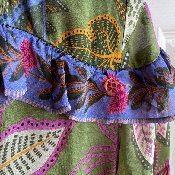 COPY - FARM RIO NWT WILD JUNGLE Long Sleeve Flowy Handkerchief Midi Dress Size … - Picture 6 of 12